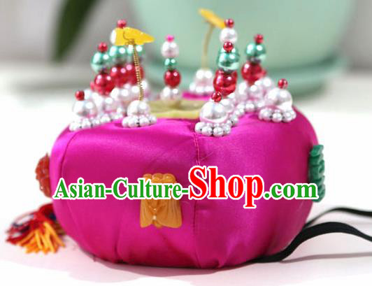 Korean Traditional Court Bride Rosy Hat Asian Korea Fashion Wedding Hair Accessories for Women
