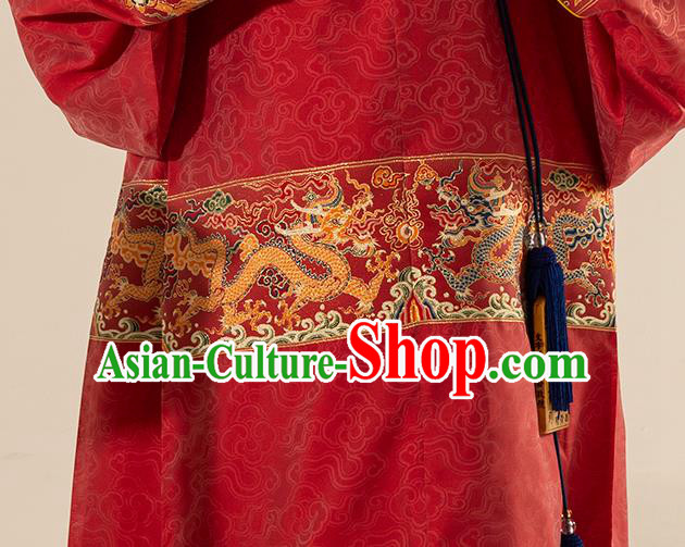 Traditional Chinese Ming Dynasty Royal Queen Red Embroidered Dress Ancient Court Empress Costumes for Women