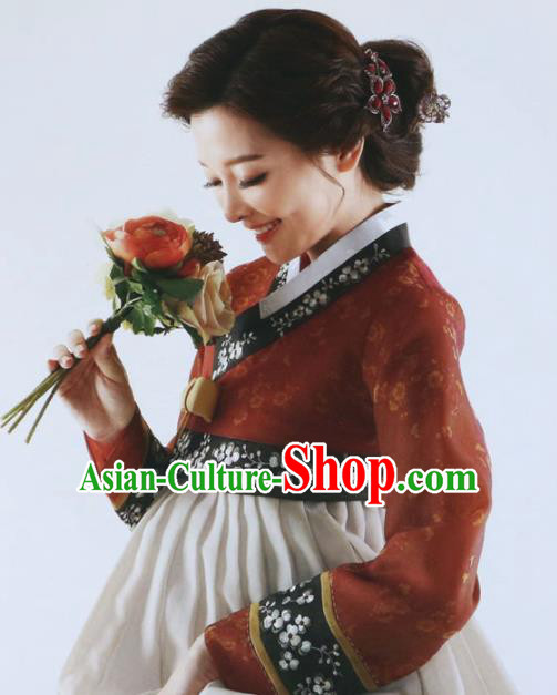 Korean Traditional Garment Bride Mother Hanbok Embroidered Red Blouse Asian Korea Fashion Costume for Women