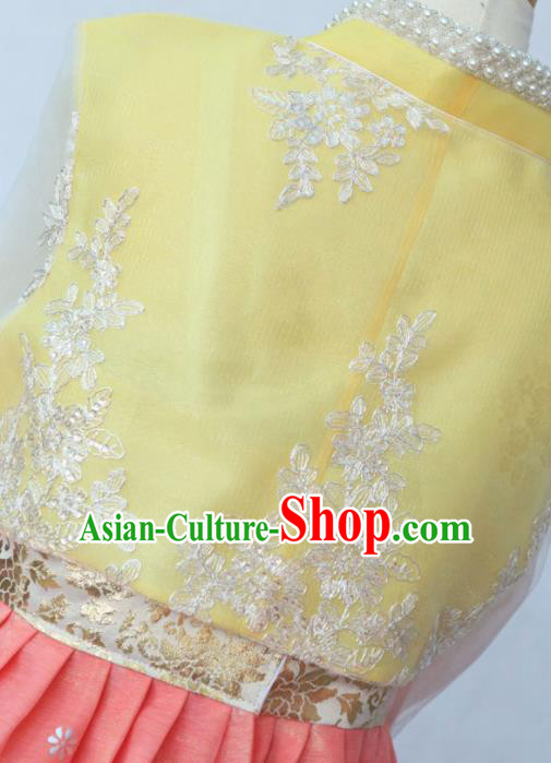 Korean Traditional Garment Yellow Blouse and Pink Dress Bride Hanbok Asian Korea Fashion Costume for Women