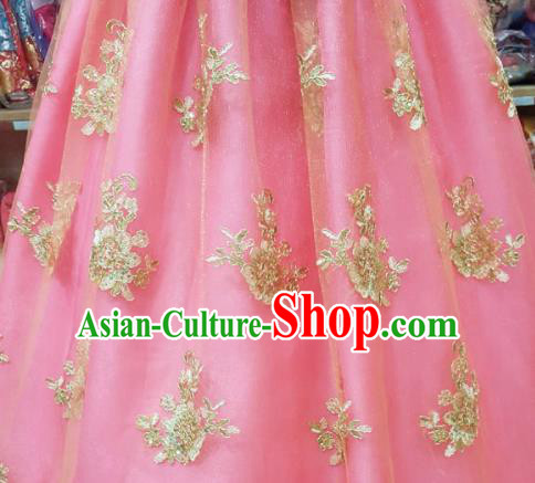 Korean Traditional Hanbok Garment Blue Blouse and Pink Dress Asian Korea Fashion Costume for Women