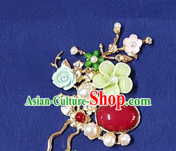 Korean Traditional Wedding Bride Green Ceramic Flower Hairpins Asian Korea Hanbok Hair Accessories for Women