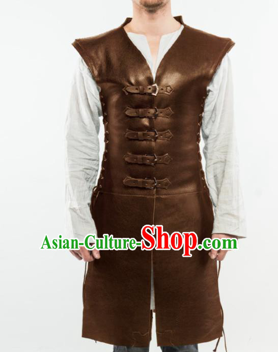 Western Middle Ages Drama Brown Leather Vest European Traditional Knight Costume for Men