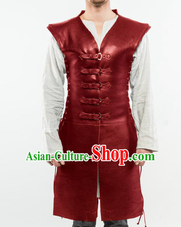 Western Middle Ages Drama Red Leather Vest European Traditional Knight Costume for Men