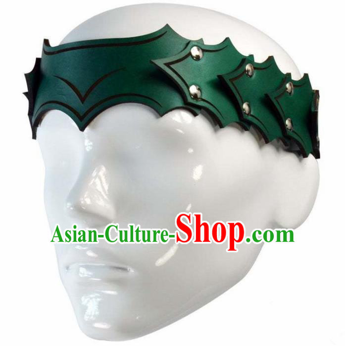 Western Middle Ages Hunter Green Leather Hair Clasp European Traditional Knight Headwear for Men