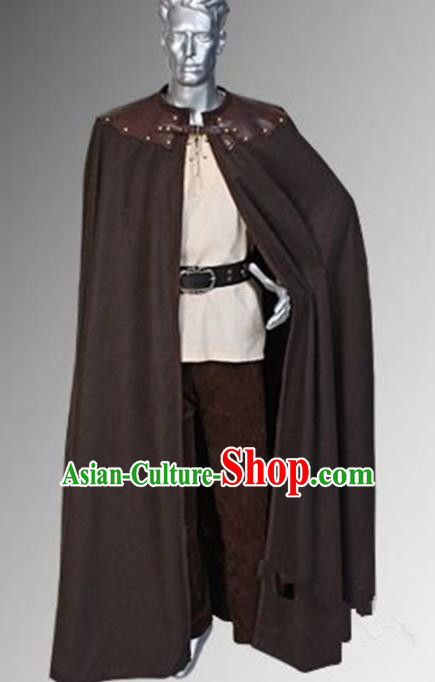 Western Middle Ages Drama General Brown Cloak European Traditional Knight Costume for Men