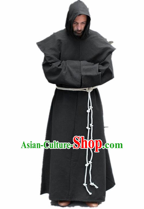 Western Halloween Middle Ages Drama Missionary Black Robe European Traditional Churchman Costume for Men