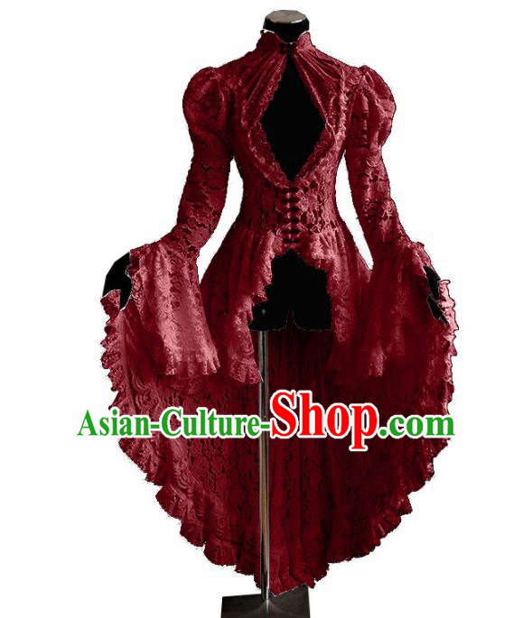 Western Halloween Middle Ages Drama Red Lace Dress European Traditional Court Costume for Women