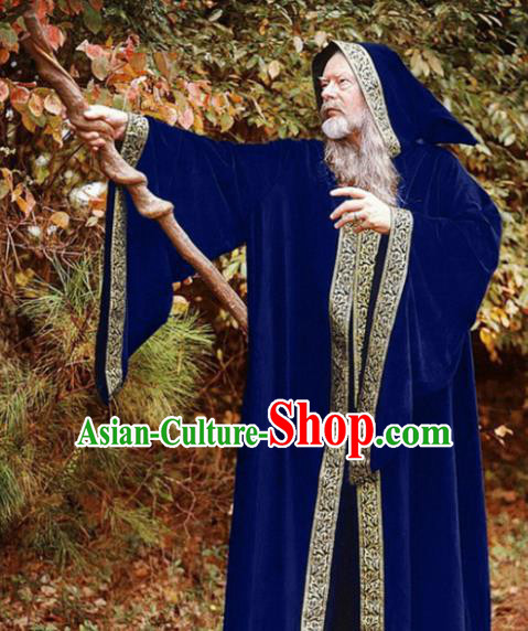 Western Halloween Middle Ages Cosplay Wizard Blue Coat European Traditional Witcher Costume for Men