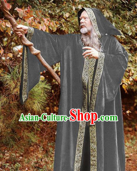 Western Halloween Middle Ages Cosplay Wizard Grey Coat European Traditional Witcher Costume for Men