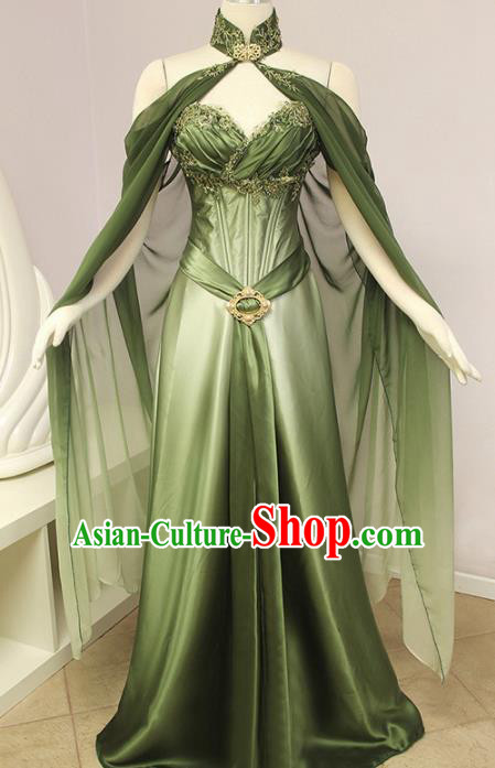 Western Halloween Middle Ages Drama Queen Green Dress European Traditional Court Costume for Women