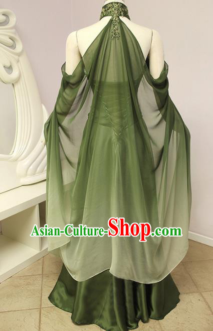 Western Halloween Middle Ages Drama Queen Green Dress European Traditional Court Costume for Women