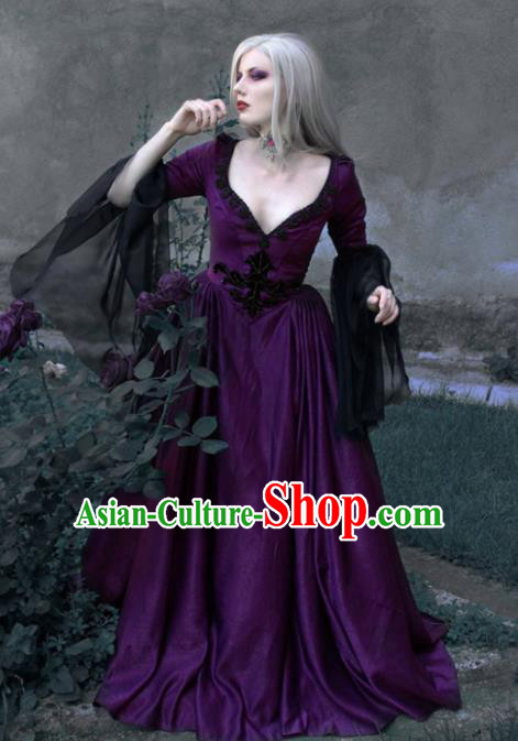 Western Halloween Cosplay Queen Purple Dress European Traditional Middle Ages Court Costume for Women