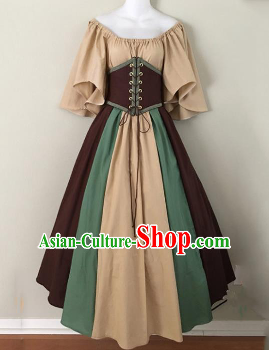 Western Halloween Cosplay Khaki Dress European Traditional Middle Ages Court Costume for Women