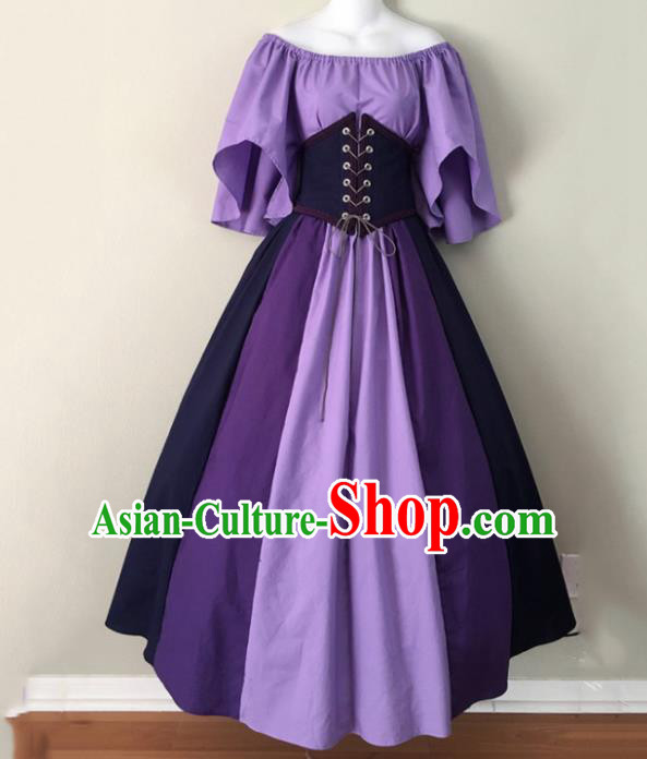 Western Halloween Cosplay Purple Dress European Traditional Middle Ages Court Costume for Women