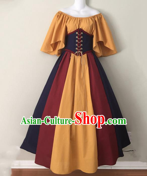 Western Halloween Cosplay Yellow Dress European Traditional Middle Ages Court Costume for Women