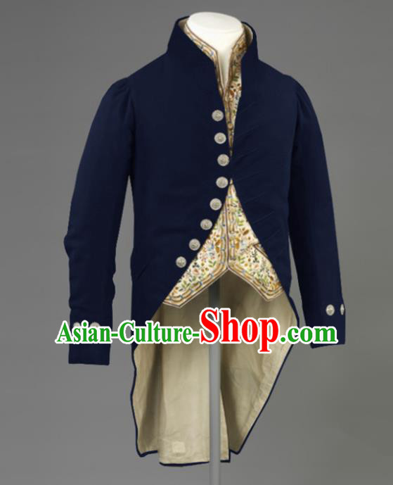 Western Middle Ages Drama Deep Blue Coat European Traditional Knight Costume for Men