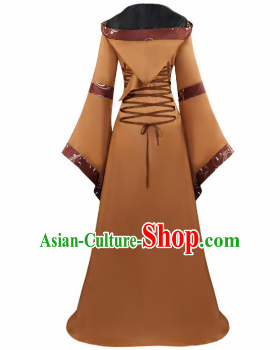 Western Halloween Cosplay Princess Khaki Dress European Traditional Middle Ages Court Costume for Women