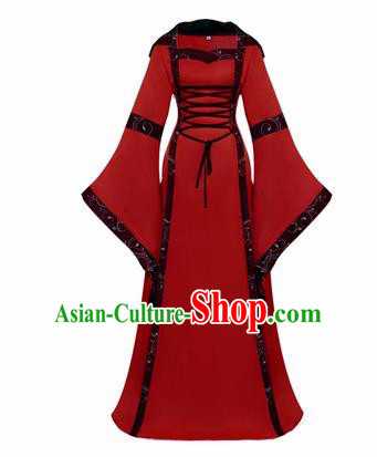 Western Halloween Cosplay Princess Red Dress European Traditional Middle Ages Court Costume for Women