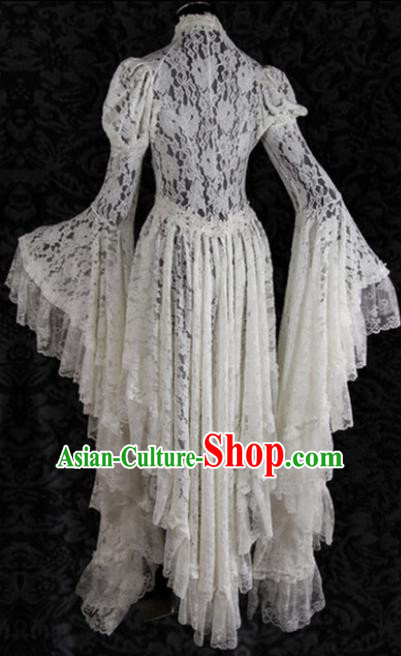 Western Halloween Cosplay Princess White Lace Dress European Traditional Middle Ages Court Costume for Women
