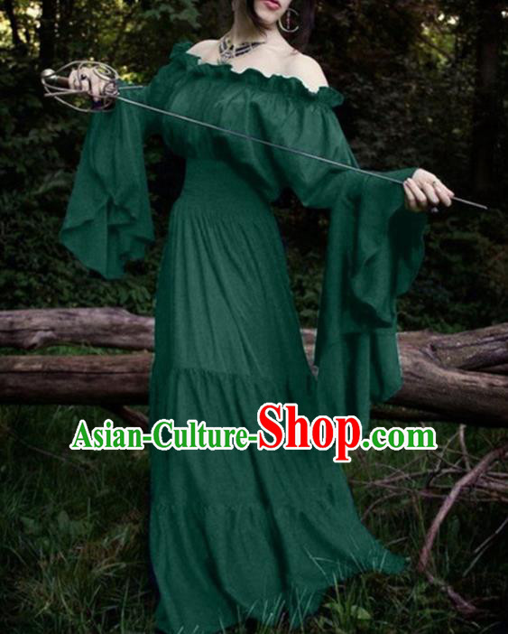 Western Halloween Cosplay Court Green Dress European Traditional Middle Ages Princess Costume for Women