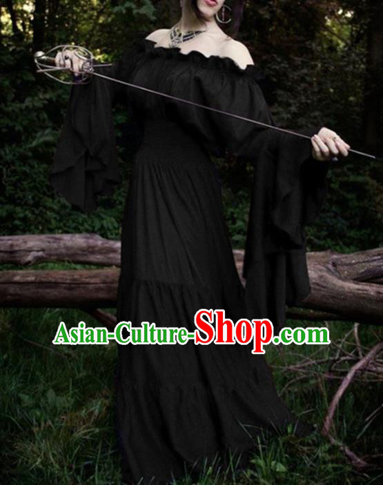 Western Halloween Cosplay Court Black Dress European Traditional Middle Ages Princess Costume for Women