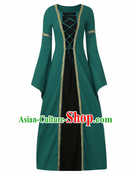 Western Halloween Cosplay Green Dress European Traditional Middle Ages Court Princess Costume for Women