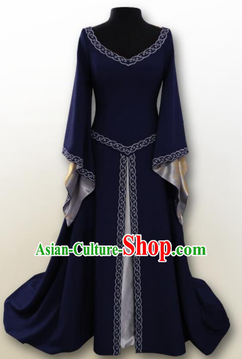 Western Halloween Renaissance Cosplay Queen Navy Dress European Traditional Middle Ages Court Costume for Women