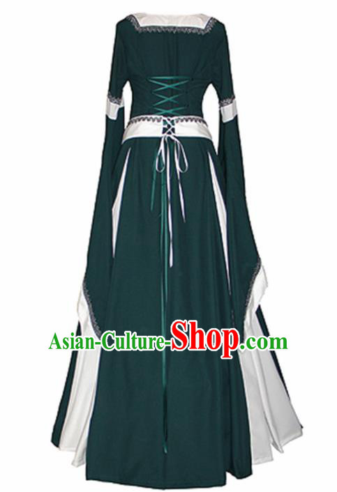 Western Halloween Renaissance Cosplay Queen Green Dress European Traditional Middle Ages Court Costume for Women