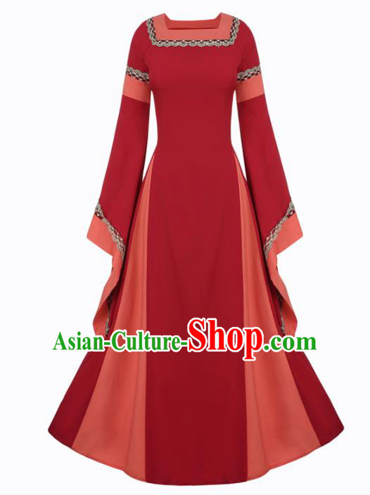 Western Halloween Renaissance Cosplay Queen Red Dress European Traditional Middle Ages Court Costume for Women