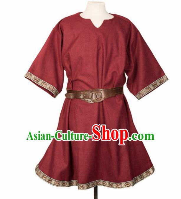 Western Middle Ages Drama Red Shirt European Traditional Knight Costume for Men