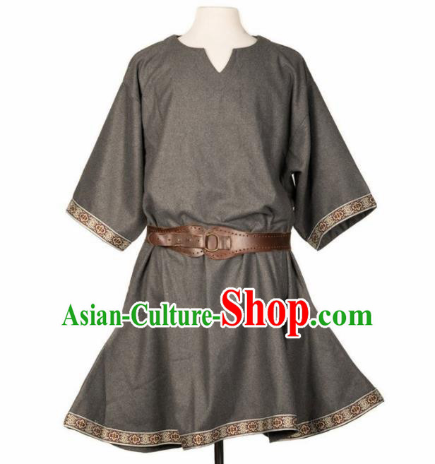 Western Middle Ages Drama Grey Shirt European Traditional Knight Costume for Men