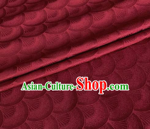Asian Chinese Classical Scale Pattern Design Wine Red Brocade Jacquard Fabric Traditional Cheongsam Silk Material