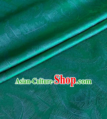 Asian Chinese Classical Feather Pattern Design Green Brocade Jacquard Fabric Traditional Cheongsam Silk Material