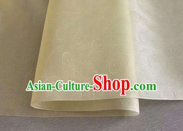 Asian Chinese Classical Peacock Feather Pattern Design Yellow Organza Jacquard Fabric Traditional Cheongsam Silk Material