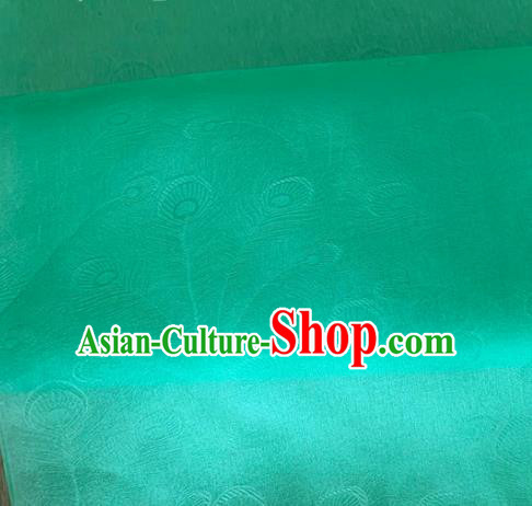 Asian Chinese Classical Peacock Feather Pattern Design Green Organza Jacquard Fabric Traditional Cheongsam Silk Material