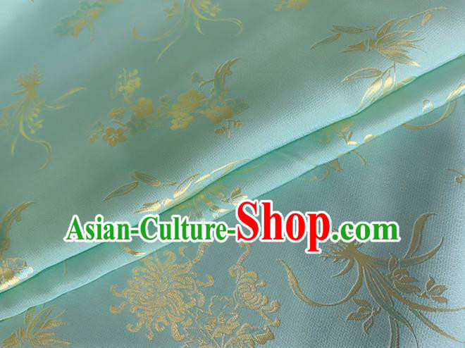 Asian Chinese Classical Plum Orchid Bamboo Chrysanthemum Pattern Design Light Blue Jacquard Fabric Traditional Cheongsam Silk Material