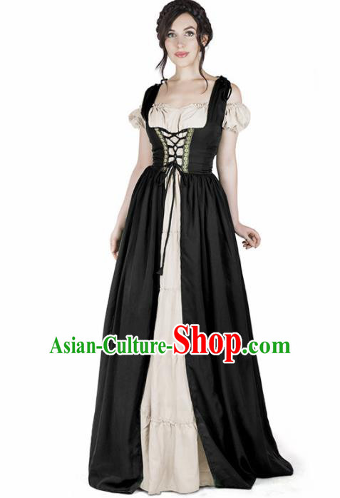 Western Halloween Cosplay Housemaid Black Dress European Traditional Middle Ages Female Civilian Costume for Women