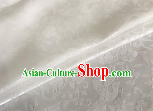 Asian Chinese Classical Birds Pattern Design White Brocade Jacquard Fabric Traditional Cheongsam Silk Material