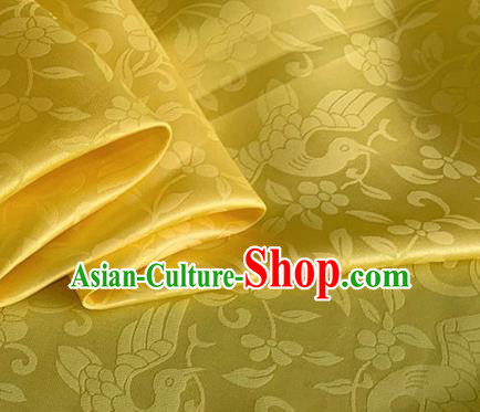 Asian Chinese Classical Birds Pattern Design Yellow Brocade Jacquard Fabric Traditional Cheongsam Silk Material