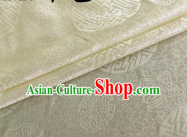 Asian Chinese Classical Longevity Pattern Design Beige Brocade Jacquard Fabric Traditional Cheongsam Silk Material