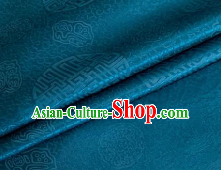 Asian Chinese Classical Longevity Pattern Design Peacock Blue Brocade Jacquard Fabric Traditional Cheongsam Silk Material