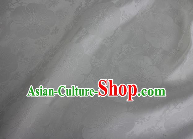 Asian Chinese Classical Plum Blossom Pattern Design White Silk Fabric Traditional Cheongsam Material