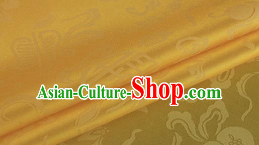 Asian Chinese Classical Ribbon Calabash Pattern Design Yellow Silk Fabric Traditional Cheongsam Material