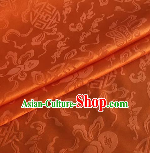 Asian Chinese Classical Ribbon Calabash Pattern Design Orange Silk Fabric Traditional Cheongsam Material