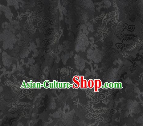 Asian Chinese Classical Peony Dragon Pattern Design Black Silk Fabric Traditional Cheongsam Brocade Material