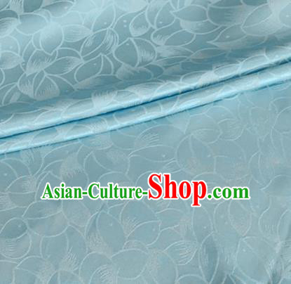 Asian Chinese Classical Lotus Petals Pattern Design Light Blue Silk Fabric Traditional Cheongsam Brocade Material