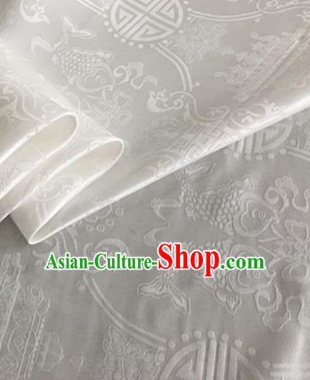 Asian Chinese Classical Double Fish Pattern Design White Silk Fabric Traditional Cheongsam Material
