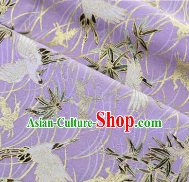 Asian Japanese Classical Crane Pattern Design Purple Silk Fabric Traditional Kimono Brocade Material