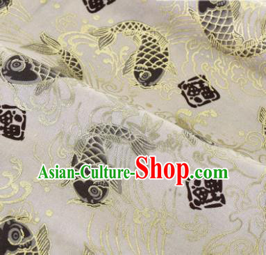 Asian Japanese Classical Carp Pattern Design White Silk Fabric Traditional Kimono Brocade Material